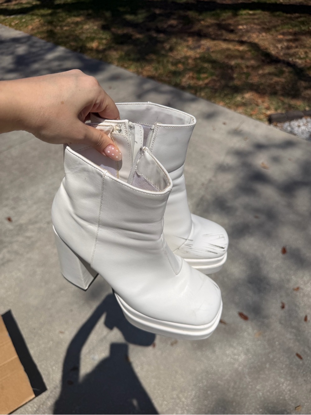 White Platform Block Heel Ankle Boots - Women